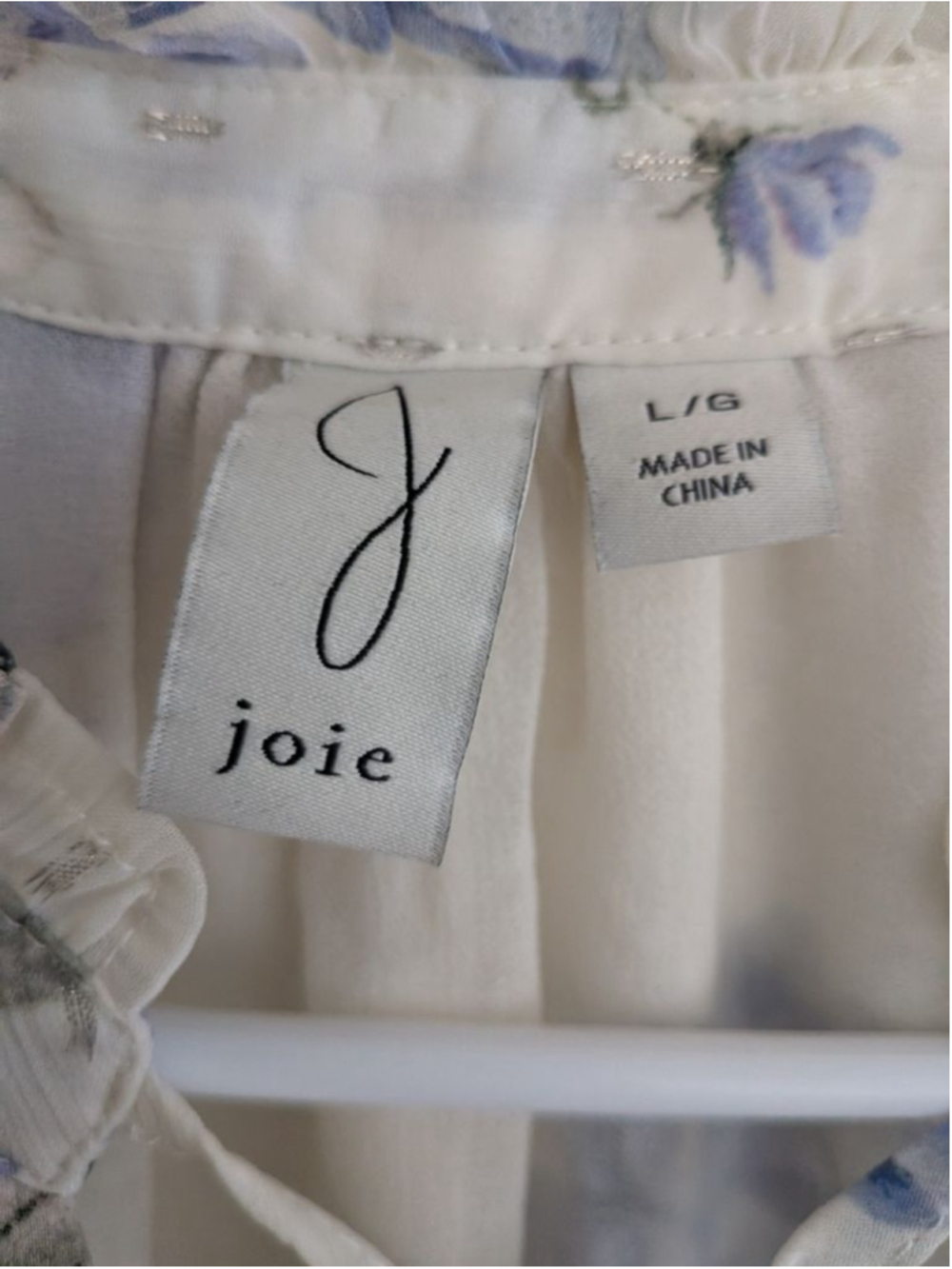 Joie Womens Large Blue Floral Sheer Tie Neck Boho Peasant Blouse Top L - Picture 5 of 7